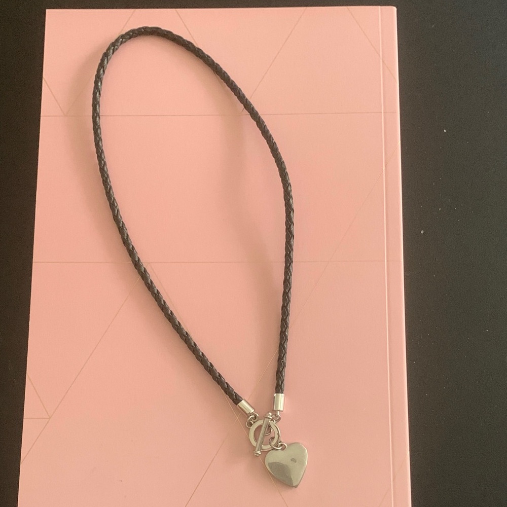 Nine West Black Braided Necklace with Silver Heart Pendant - 16 inches long